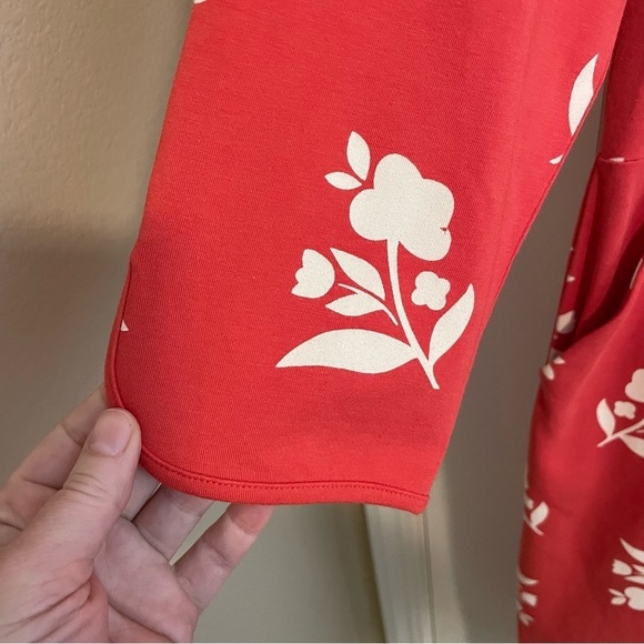 Boden Jessie Jersey Knit Dress Floral Print Coral Red Meadow Motif Size 14 - Picture 6 of 11